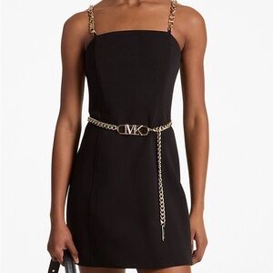 Michael Kors Black Mini Dress with Gold Chain Straps